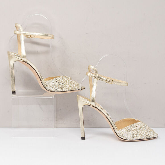 Jimmy Choo Sacora 100 Moon Sand Infinity Glitter Heels, Size 36 (6 US) - Picture 2 of 8